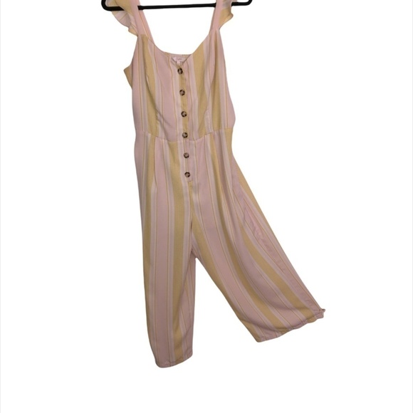 CANDIE'S Jumpsuit Women's Size Large Yellow Multicolor Cropped Wide Leg Stripes - Picture 1 of 11